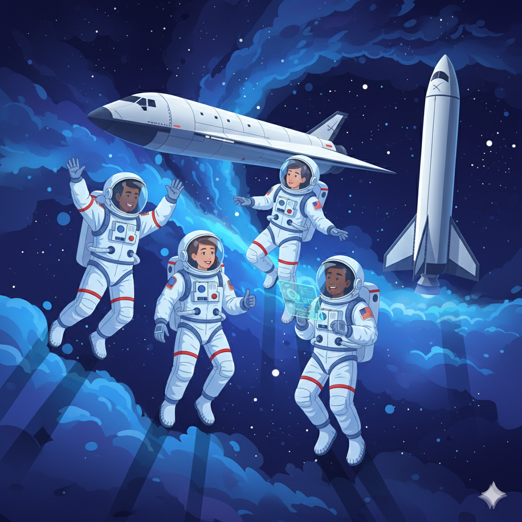 Astronautas animados flutuando no espaço